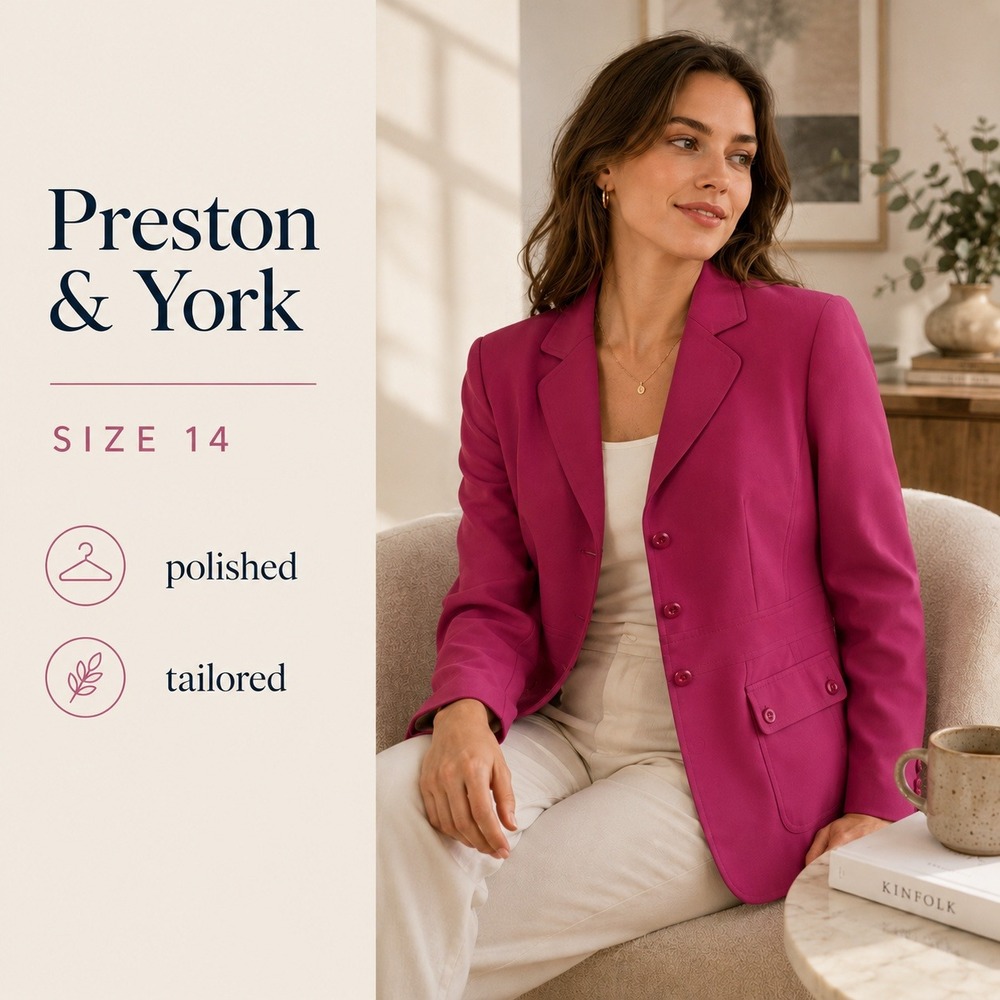 Preston & York Blazer Womens 14 Magenta Pink Tailored Y2K Barbiecore OfficeSuit